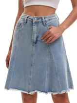 Saia jeans CIMUK A Line, bainha crua larga com bolsos, azul feminina Saia jeans CIMUK A Line, bainha crua larga com bolsos, azul feminina