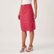 Saia Jeans Color Confort Fendas Laterais Rosa Pimenta Saia Jeans Color Confort Fendas Laterais Rosa Pimenta