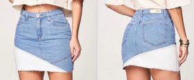 Saia Jeans com detalhes de tonalidades e geométricas Saia Jeans com detalhes de tonalidades e geométricas
