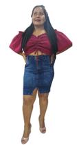 Saia jeans com lycra e cinta modeladora tam.38