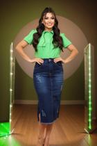 Saia Jeans Com Lycra Longa Cintura Alta Feminina Moda Cristã Evangélica Secretaria 38 ao 46 Saia Jeans Com Lycra Longa Cintura Alta Feminina Moda Cristã Evangélica Secretaria 38 ao 46