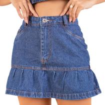 Saia Jeans Curta Babado Cintura Alta Barra Feita - Magalu Marketplace