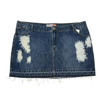 Saia Jeans Curta Destroyed Plus Size 52 e 54 Lavagem Escura 100% Algodão