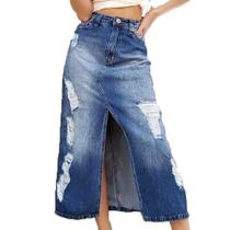 Saia Jeans Destroyed Longa Lady Rock