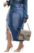 Saia jeans Dvaemalligo Blue para mulheres plus size de cintura alta Saia jeans Dvaemalligo Blue para mulheres plus size de cintura alta