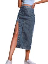 Saia jeans Dvaemalligo cinza azul cintura alta para mulheres