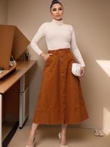 Saia Jeans Evangélica Feminina Longa Caramelo Com Botões e Bolsos Jeans Luxo 38 ao 48