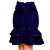 Saia Jeans Evangelica Plus Size Moderno Babado Duplo