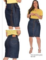 Saia Jeans Evangélica/secretária Cintura Alta Com Lycra-sara