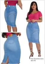 Saia Jeans Evangélica/secretária Cintura Alta Lycra- Miriã