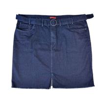 Saia Jeans Feminina Curta Azul Escuro Barra Destroyed Com Cinto 58 Ao 66 Plus Size Shyro's