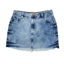 Saia Jeans Feminina Curta Lavagem Clara Barra Destroyed Algodão Tamanho 42 e 44 Live Zoom Saia Jeans Feminina Curta Lavagem Clara Barra Destroyed Algodão Tamanho 42 e 44 Live Zoom