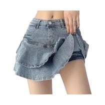 Saia Jeans Feminina De Cintura Alta Com Stretch, Antideslizante, Efeito Emagrecedor, Modelo A-Line, Saia Jeans Feminina De Cintura Alta Com Stretch, Antideslizante, Efeito Emagrecedor, Modelo A-Line,