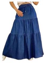 Saia Jeans Feminina Longa 3 Marias Elastico Cos Cintura Alta