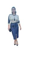 Saia Jeans Feminina Max Midi C/Bolsos Moda Evangelica Cintura Alta 340 Saia Jeans Feminina Max Midi C/Bolsos Moda Evangelica Cintura Alta 340