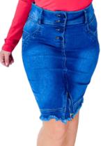 Saia Jeans feminina moda evangélica secretária com Zíper cintura alta desfiado na barra bolso