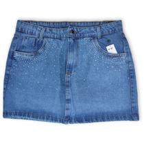 Saia Jeans Feminina Plus Size Pedrarias Em Brilhos Nos Bolsos Cintura Alta 100% Jeans Sem Lycra Mini Saia Azul 48 ao 56 Saia Jeans Feminina Plus Size Pedrarias Em Brilhos Nos Bolsos Cintura Alta 100% Jeans Sem Lycra Mini Saia Azul 48 ao 56