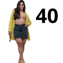 Saia jeans feminina Preta Tradicional com cinto cintura alta 100% algodão