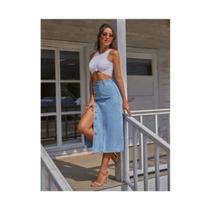 Saia jeans, jeans, botões longos, cintura alta, frente, cintura alta, feminina Saia jeans, jeans, botões longos, cintura alta, frente, cintura alta, feminina