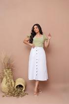 Saia Jeans Longa Branca Toda Lisa Com Botões e Bolsos 100 Jeans Luxo Moda Evangélica