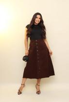 Saia Jeans Longa Elegante Evangélica Botões Cintura Alta Marrom Escuro Bolsos Cristã Sem Lycra Elastano Saia Jeans Longa Elegante Evangélica Botões Cintura Alta Marrom Escuro Bolsos Cristã Sem Lycra Elastano