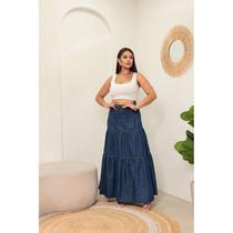 Saia Jeans Longa Feminina 3 Marias Com Elastico Na Cintura