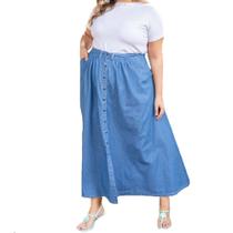 Saia Jeans Longa Plus Feminina - DOCT