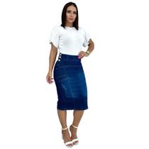 Saia Jeans Longuete Moda Evangélica Feminina Com Lycra Saia Jeans Longuete Moda Evangélica Feminina Com Lycra