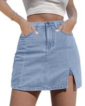 Saia Jeans Luvamia Mini Cintura Alta com Fenda Lateral M