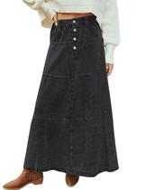 Saia jeans Maxi Loveings, elástica de cintura alta, patchwork