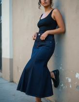 Saia Jeans midi azul escuro sereia