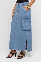 Saia Jeans Midi Cargo Doct Média Indigo Médio Saia Jeans Midi Cargo Doct Média Indigo Médio