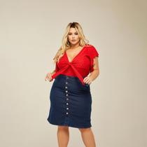 Saia Jeans Midi Estilo Lápis Evangélica Elegante Com Lycra e Botões Plus Size Saia Jeans Midi Estilo Lápis Evangélica Elegante Com Lycra e Botões Plus Size