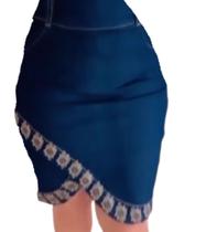 Saia Jeans Midi Evangelica Secretaria Reta Azul No Joelho