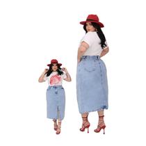 Saia Jeans Midi Plus Size Com Fenda / Feminino