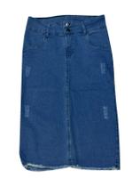 Saia Jeans Moda Evangélica Feminina Com Barra Desfiada Saia Jeans Moda Evangélica Feminina Com Barra Desfiada