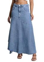Saia Jeans Sawary Midi - 282696 - Azul médio 46 Saia Jeans Sawary Midi - 282696 - Azul médio 46