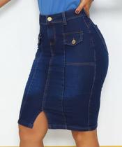 Saia Jeans secretaria com lycra moda evangélica