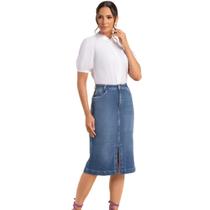 Saia jeans semi evase laura rosa