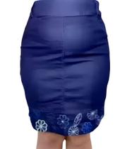 Saia Jeans Tamanho 48 Midi Plus Size Bordada