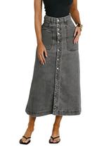 Saia jeans utcoco de cintura alta Jean Midi em linha A com bolso cinza