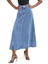 Saia jeans utcoco feminina elástica de cintura alta, azul evasê