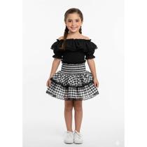 Saia Junina Bambolê Com Babados e Renda Preto e Branco Saia Junina Bambolê Com Babados e Renda Preto e Branco