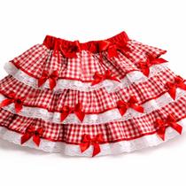 Saia Junina de Luxo Adulto Xadrez Vermelho e Azul com Laços e Renda Saia Junina de Luxo Adulto Xadrez Vermelho e Azul com Laços e Renda