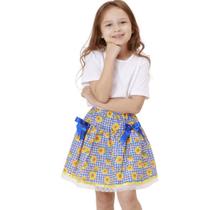 Saia Junina Infantil Xadrez Azul com Girassol e Laços