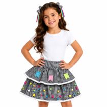 Saia Junina Juvenil Look Jeans Babado Xadrez Saia Junina Juvenil Look Jeans Babado Xadrez