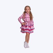 Saia Junina Xadrez Rosa com Babados e Renda Infantil Menina Muvile 6024 Saia Junina Xadrez Rosa com Babados e Renda Infantil Menina Muvile 6024