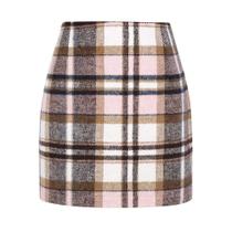Saia Kinghua de lã rosa xadrez de cintura alta Bodycon para mulheres
