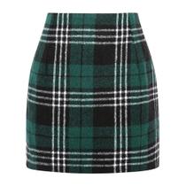Saia Kinghua Green 01 Tartan de lã xadrez de cintura alta feminina
