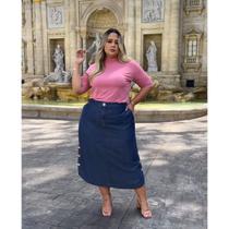 Saia La Belle Tencel Longa Botões Laterais Saia La Belle Tencel Longa Botões Laterais